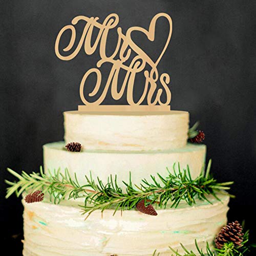 Yrlehoo Cake Topper, Cupcake Toppers, Topper para Tartas de Mr y Mrs Cake Topper de Boda de Madera Decoración de Tartas de Fiesta, Topper Boda Adornos para Tortas de Boda Aniversario Color Madera