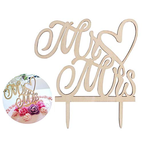 Yrlehoo Cake Topper, Cupcake Toppers, Topper para Tartas de Mr y Mrs Cake Topper de Boda de Madera Decoración de Tartas de Fiesta, Topper Boda Adornos para Tortas de Boda Aniversario Color Madera