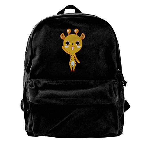 Yuanmeiju Mochila de Viaje Escolar, Mochila clásica de Lona con Estampado único de Hello Deer, se Adapta a portátiles de 14 Pulgadas, Duradera, Color Negro