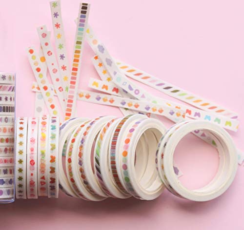 Yubbaex Skinny Washi Tape Set de cintas decorativas para manualidades, manualidades, revistas de bala, planificadores, álbumes de recortes, envoltura Degradado delgado 12 Rollos