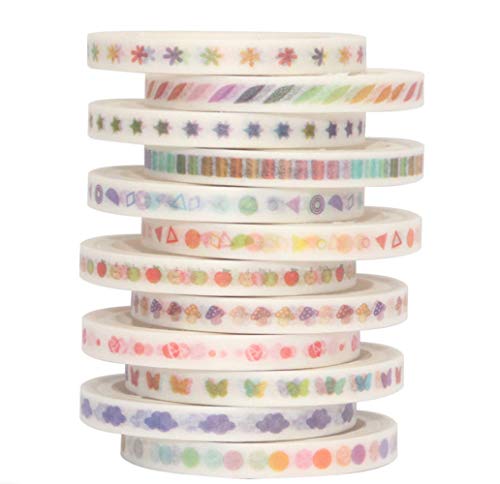 Yubbaex Skinny Washi Tape Set de cintas decorativas para manualidades, manualidades, revistas de bala, planificadores, álbumes de recortes, envoltura Degradado delgado 12 Rollos