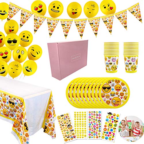 YuChiSX Emoji Emoticonos para Cumpleaños Vajilla Emoji Kit de Mesa Party Fiesta de Infantiles Cumpleaños Accesorios de Fiesta para Celebración – Articulo de Menaje para Eventos, Platos, Mantel