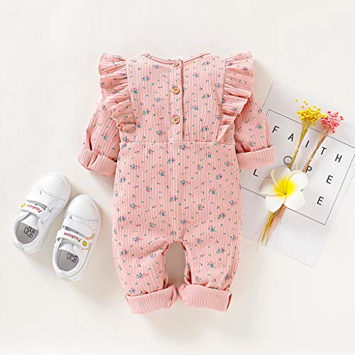 YWLINK Mono OtoñO Bebé ReciéN Nacido Volante De Manga Larga Hoyo Mono Estampado Flores Mameluco Ropa De Hogar Pijamas Vestido De Fiesta Infantil Informal Y CóModo Regalo(Rosado,12-18 meses/100)