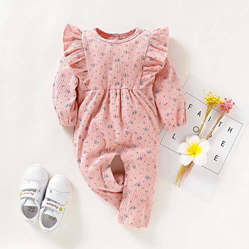 YWLINK Mono OtoñO Bebé ReciéN Nacido Volante De Manga Larga Hoyo Mono Estampado Flores Mameluco Ropa De Hogar Pijamas Vestido De Fiesta Infantil Informal Y CóModo Regalo(Rosado,12-18 meses/100)