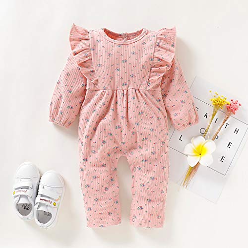 YWLINK Mono OtoñO Bebé ReciéN Nacido Volante De Manga Larga Hoyo Mono Estampado Flores Mameluco Ropa De Hogar Pijamas Vestido De Fiesta Infantil Informal Y CóModo Regalo(Rosado,12-18 meses/100)