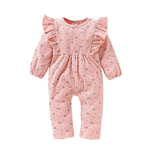 YWLINK Mono OtoñO Bebé ReciéN Nacido Volante De Manga Larga Hoyo Mono Estampado Flores Mameluco Ropa De Hogar Pijamas Vestido De Fiesta Infantil Informal Y CóModo Regalo(Rosado,12-18 meses/100)