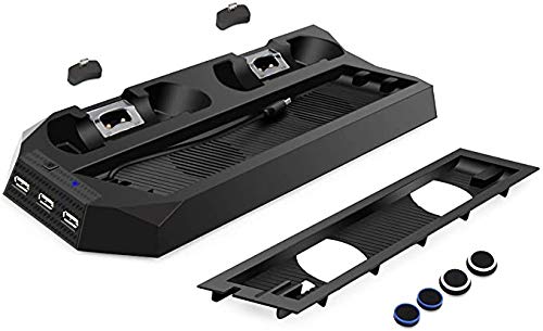 YYKJ Utilizado para Soporte Vertical Sony Playstation 4 Slim/Pro, 3 USB HUB, Cargador de Controlador Dual PS4 Slim/Pro, con Consola de Ventilador de enfriamiento Dual (Negro)