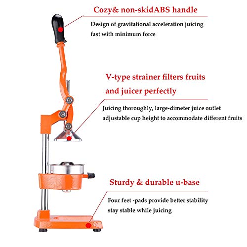 Z ZELUS Exprimidor de Frutas Manual para Naranja Granada Limón Exprimidor Manual de Naranjas Comercial Exprimidor de Grado Comercial para Hogar, Restaurante (Naranja)