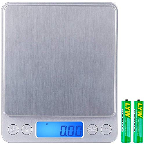 Zacro Báscula Cocina de Presisión Digitales,500g x 0.01g Báscula Balanzas de Alta Precisión,Balanzas Multifuncionales Pro Peso Cocina para Comidas,Joyería,Pantalla LCD,2 Bandejas y Baterías Incluidas