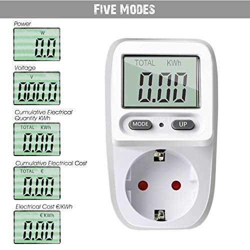 Zaeel Medidor de consumo de corriente del medidor de energía, medidor de consumo de energía eléctrica con pantalla LCD, protección contra sobrecarga, medidor de costo de energía, potencia máxima 3680W