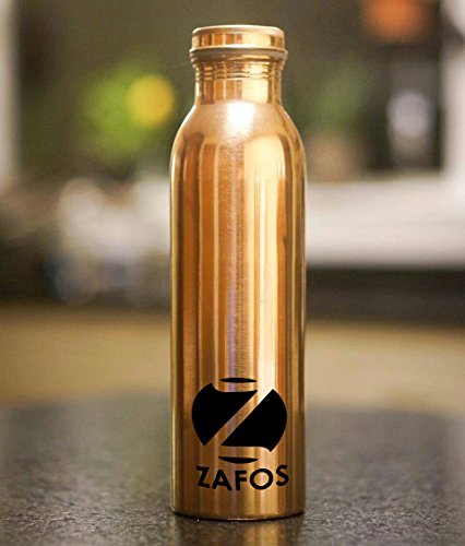 ZAFOS 34oz cobre puro Botella de agua para Yoga o termo con 99% Pureza, hecha a mano, conjunto libre y a prueba de fugas para Ayurvedic beneficios para la salud, deporte, gimnasio, yoga y viajes.