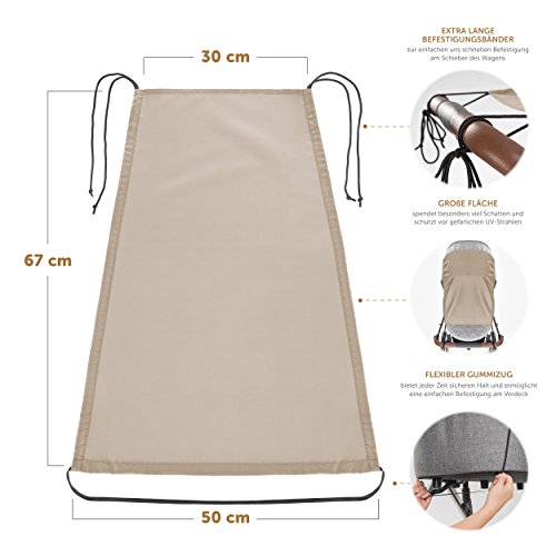 Zamboo Toldo/Protección solar universal para cochecitos, capazos y sillas de paseo | Parasol flexible con protección UV 50+ y función de persiana enrollable - Beige