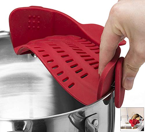 Zamishen Coladores de Alimentos Snap Strain Strainer, colador de Silicona con Clip, se Adapta a Todas Las ollas y Cuencos - Rojo