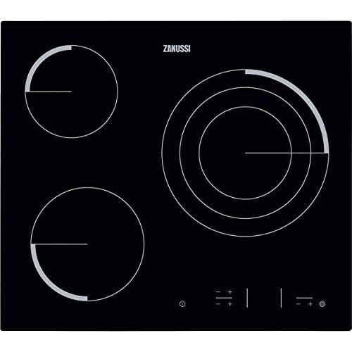 Zanussi Z6123IOK Placa vitrocerámica, Biselada, 3 zonas de cocción, Zona Triple de 27 cm, Control táctil, Bloqueo Seguridad, Sin Marco, Negro, 60 cm