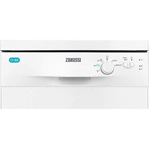 Zanussi ZDS12002WA Lavavajillas AirDry 9 cubiertos, Clase A+, Desconexión automática, 6 programas a 3 temperaturas, Programa Rápido en 30 min, Intensivo a 70º, 51 dBA, Blanco, 45 cm