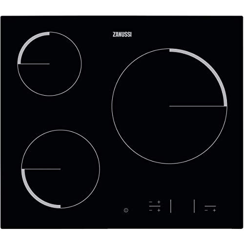 Zanussi ZEV6330FBA Placa vitrocerámica, Biselada, 3 zonas de cocción, Paellero, Panel de control táctil independiente, Bloqueo Seguridad, Sin Marco, Negro, 60 cm