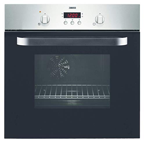 Zanussi ZOB442X Horno Multifunción, 3 funciones, Reloj electrónico, Mandos Fijos, Antihuellas, Bandeja de Esmalte Gris, Parrilla Cromada, Inox, Clase A, 57 Litros, Plata