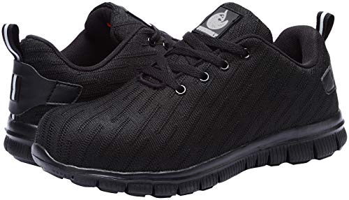 Zapatillas de Seguridad Hombre,Trabajo con Puntera de Acero Transpirable Reflectante Botas de Seguridad(Negro,40)