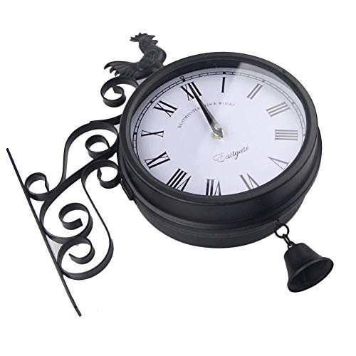 ZC Reloj De Jardín Al Aire Libre Retro Hierro Forjado Moda Reloj De Pared De Metal De Doble Cara Reloj De Pared Reloj Con Forma De Campana Decoración Del Hogar Reloj De Pared Para El Hogar Y El Jardín