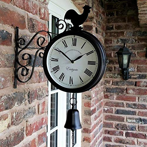 ZC Reloj De Jardín Al Aire Libre Retro Hierro Forjado Moda Reloj De Pared De Metal De Doble Cara Reloj De Pared Reloj Con Forma De Campana Decoración Del Hogar Reloj De Pared Para El Hogar Y El Jardín