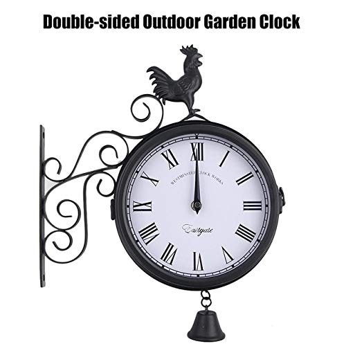 ZC Reloj De Jardín Al Aire Libre Retro Hierro Forjado Moda Reloj De Pared De Metal De Doble Cara Reloj De Pared Reloj Con Forma De Campana Decoración Del Hogar Reloj De Pared Para El Hogar Y El Jardín