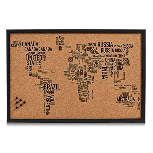 Zeller 11570 Pin Bord World Letters, Corcho, Negro, 60 x 40 x 2 cm