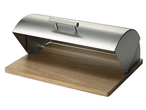 Zeller 20475 - Panera de acero inoxidable y tabla de ficus (39 x 29 x 16 cm)