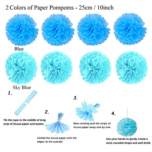 Zerodeco Decoración de la Fiesta, 21 Piezas Abanicos de Papel Bola de Nido Pom Poms Ventilador Cumpleaños Boda Carnaval Bebé Ducha Home Party Supplies Decoración (Azul)