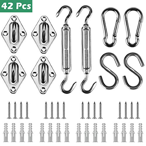 ZFYQ Kit de Montaje para Toldo, 42 Piezas Kit de Hardware de Acero Inoxidable para instalación de Toldo Vela de Sombra Rectangular y Triangular