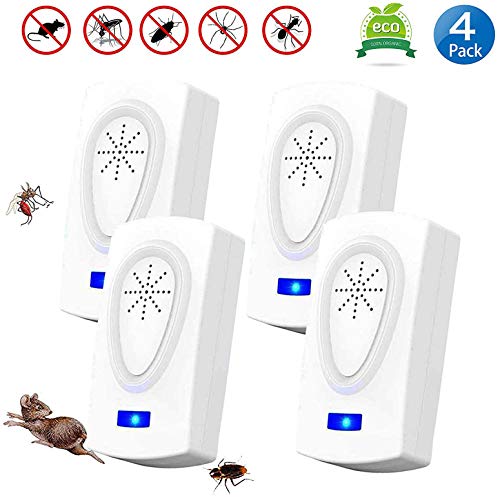 ZHENROG Antimosquitos,Repelente Ultrasonico,2020 Repelente Ultrasónico de Control de Plagas,Anti Cucarachas, Moscas, Mosquitos, Ratones, Arañas,100% Inofensivo para Mascotas y Humanos(4-Packs)