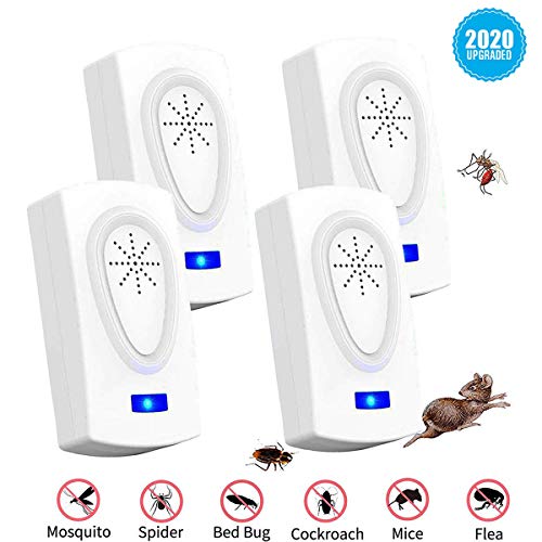 ZHENROG Repelente Ultrasónico, 2020 Nuevo Plagas Control Interiores, Insectos Antimosquitos Eléctrico Extra Fuerte para Interiores - Insectos, Hormigas, Cucarachas, Ratones, Ratas, Roedores (4-Pack)