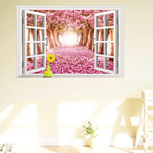 ZHFC- -El Dormitorio Pegatinas de Pared Sakura 3D Falso Dormitorio Pegatinas de Pared Mural de la Pared a Prueba de Agua Puede Eliminar el Comercio Exterior