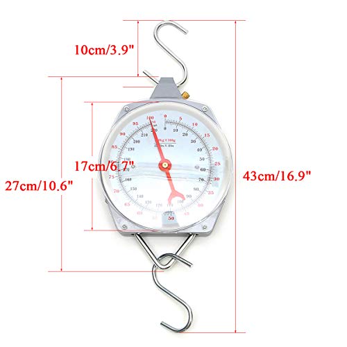 ZHFENG 100kg / 220lbs Clockface Báscula colgante Pesaje Carnicería con gancho Herramienta de medición