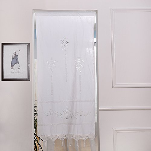 ZHH - 1 par de cortinas, con huecos, floral, algodón natural, tejido crochet, para parte superior 70 x 150 cm, poliéster, Blanco, W 27 inch * H 59 inch