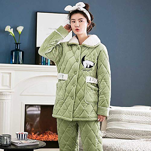 zhuao Pijama De Terciopelo De Coral De Invierno, Pijama Caliente Laminado De Tres Capas, Conjunto De Ropa Casera De Otoño E Invierno M / 2684 Verde Aguacate