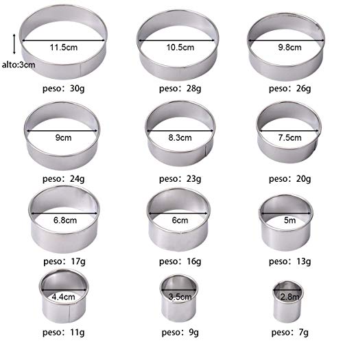 ZITFRI Juego de 12 Piezas de Cortadores Galletas Redondas Cortadores de Galletas Acero Inoxidable Reposteria y Pasteleria utensilios Molde Galletas