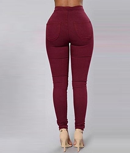 ZKOO Cintura Alta Pantalones Jeans Mujer Elástico Flacos Vaqueros Leggings Push up Mezclilla Pantalones Vino Rojo