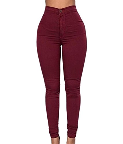 ZKOO Cintura Alta Pantalones Jeans Mujer Elástico Flacos Vaqueros Leggings Push up Mezclilla Pantalones Vino Rojo