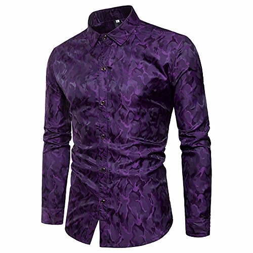 ZODOF Camise Hombre Manga Larga Originales Estampado de Flores Streetwear Casual Slim Fit Blusa Negocio Tops Camisa de Hombre