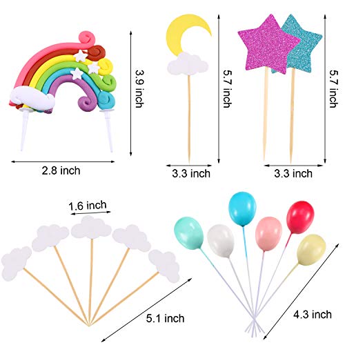 Zonon Cupcake Topper Set, Incluye Rainbow Cloud Moon Star Globo Forma Cupcake Topper Palillos para cumpleaños Decoración de la Torta del Banquete de Boda