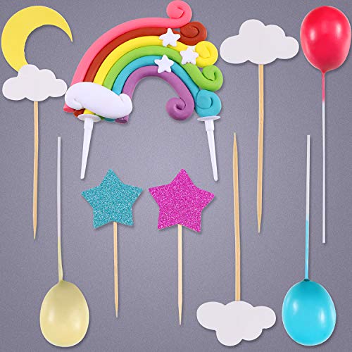 Zonon Cupcake Topper Set, Incluye Rainbow Cloud Moon Star Globo Forma Cupcake Topper Palillos para cumpleaños Decoración de la Torta del Banquete de Boda