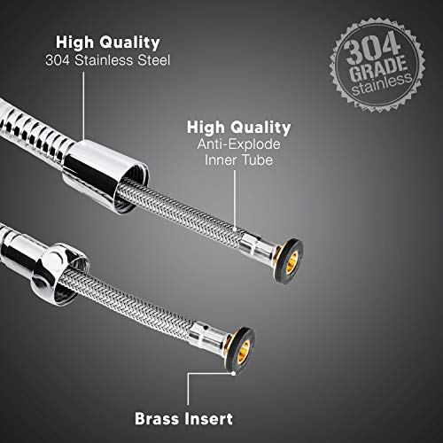 ZOTTI - Manguera de ducha de repuesto de acero inoxidable, 1.5 m metro, 2 arandelas incluidas, acabado cromado, ajuste estándar universal de 1/2 pulgadas, resistencia a la alta presión