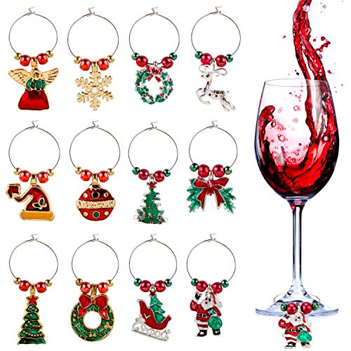 ZOYLINK Decoración de Mesa de Navidad, 12 Piezas Marcadores de Copas Dijes de Copa de Vino para Navidad Encanto de Copa de Vino Diferenciador Anillo Marcador