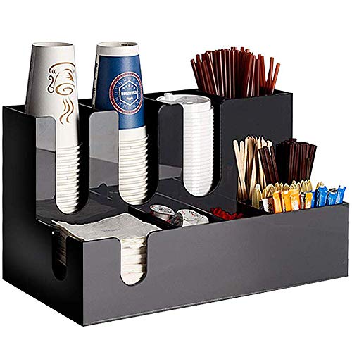 ZR&YW 9 Compartimiento De Café Condimentos Y Accesorios Organizador, Café Condimento Y Accesorios Caddy Organizador, Arylic Y Bambú Material Madera, De Las Tazas De Café, Papel Toalla,A