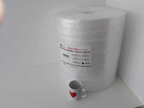 Zs Products - Rollo de plástico de burbujas (0,50 metros x 50 metros), protección de objetos frágiles, embalaje, transporte y mudanzas. Papel de burbujas de calidad europea.