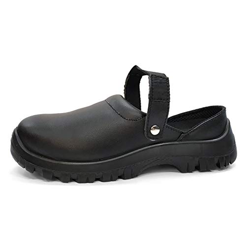 Zuecos para Hombres Negros,Zapatos de Trabajo en Cocina con Puntera de Acero L-7017(Negro, EU45)