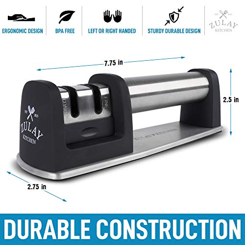 Zulay - Afilador de cuchillos para cuchillos rectos y dentados (acero inoxidable, cerámica y tungsteno)