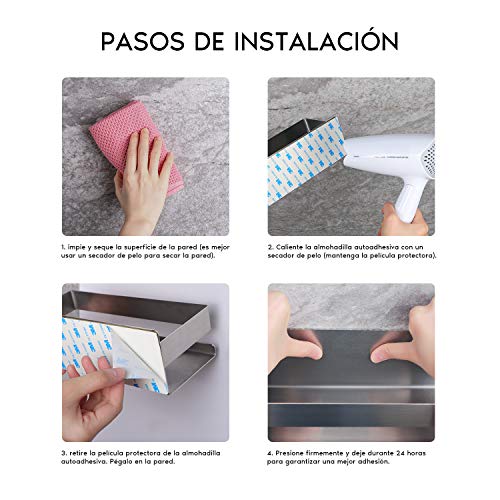 ZUNTO Estanteria Baño Autoadhesivo Estanteria Ducha Acero Inoxidable, Organizador Estanteria Para Cocina Y Baño