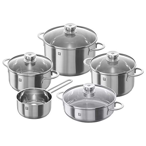 Zwilling 40110-009 Nova - Batería de cocina, set de 5 piezas, Acero inoxidable, Apto para todo tipo de cocinas, incluída inducción