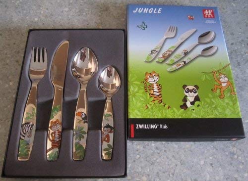 Zwilling Jungle - Juego cubertería infantil, 4 piezas con esmalte, acero inoxidable